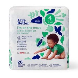 Live Better Size 4 Ultra-Soft Diapers - Green (28 Count)